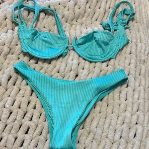 Monday Swimwear Turquoise rib bikini set